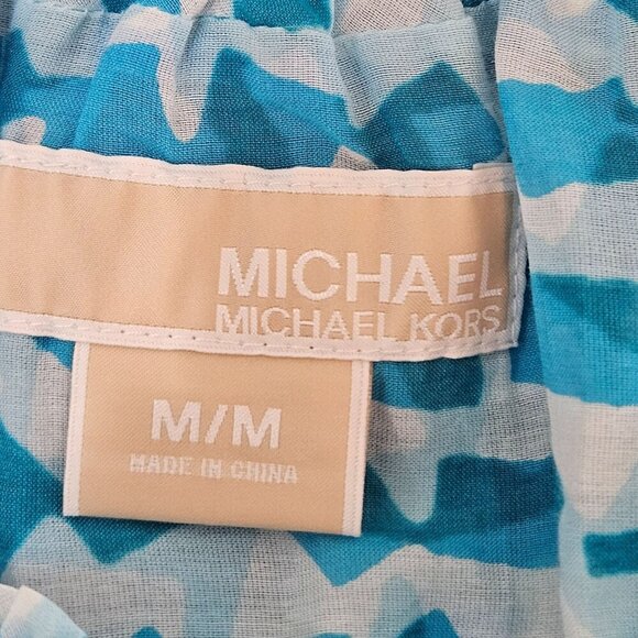 Michael Kors Blue Patterned Off-Shoulder Top Medium Cotton Silk Blend - Picture 9 of 9